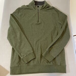 English laundry 3/4 zip pullover men's L‎ Olive Green Ribbed Cuff And Waist